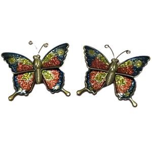 Butterfly Brooch Pins Set Goldtone Acrylic Resin Glittery Red Blue Gold Fairy